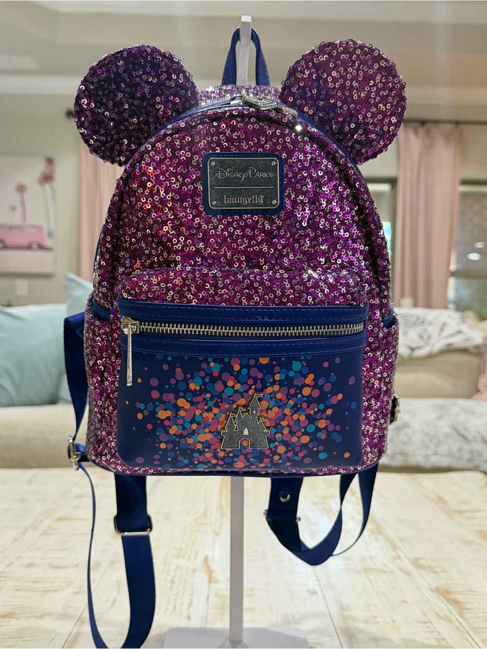 Loungefly Disneyland Paris 30th Anniversary Sequin Minnie Mini Backpack Purple